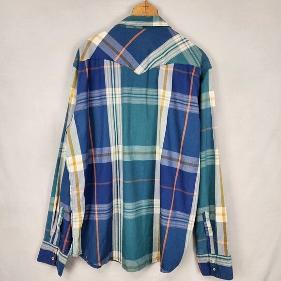 Levi's Mens Blue Pearl Snap Button Plaid Western Shirt Size 2XL Long Sleeve - Picture 2 of 6
